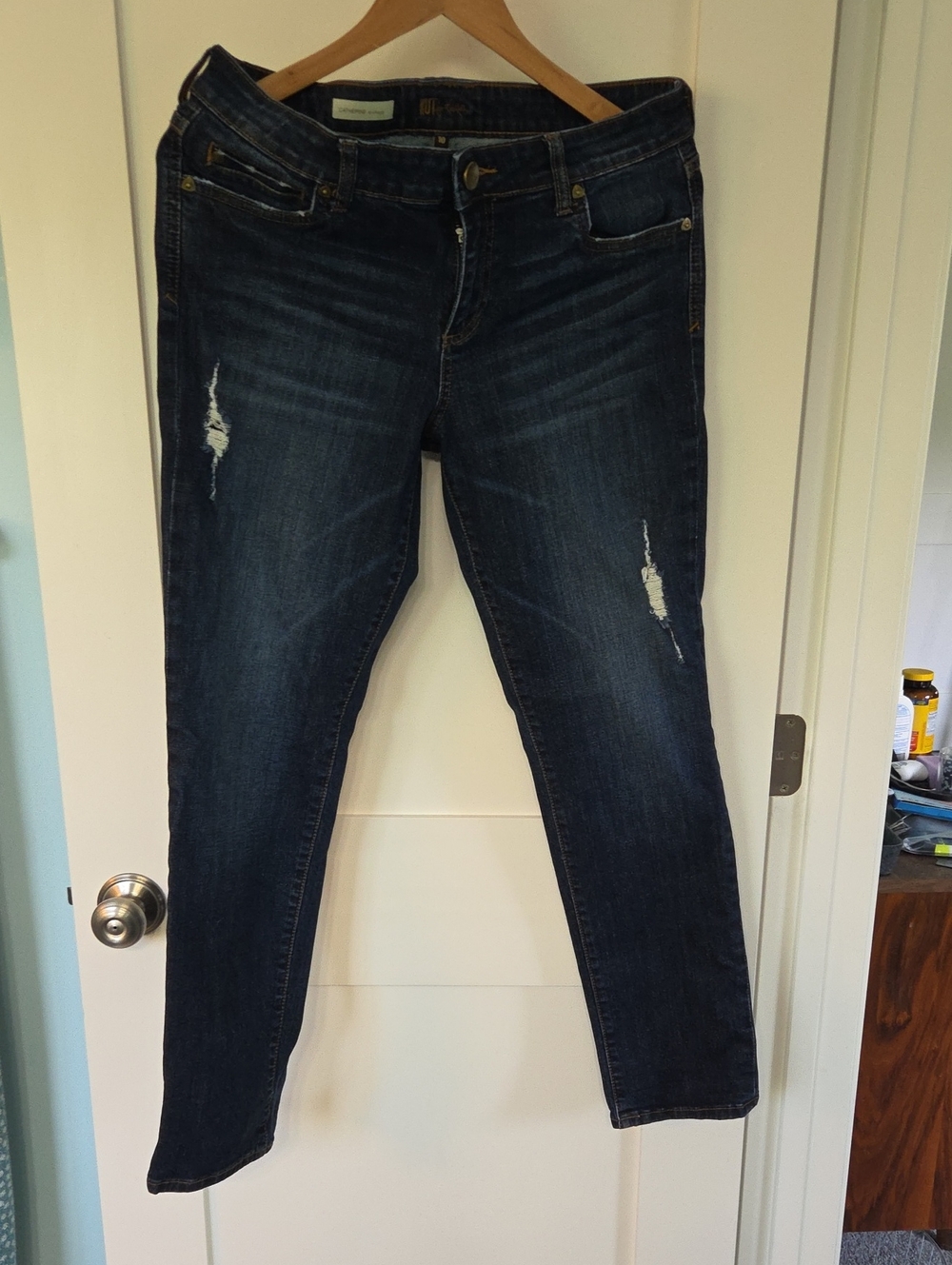 Kut from the Kloth Dark Wash Boyfriend Jeans with Distressing